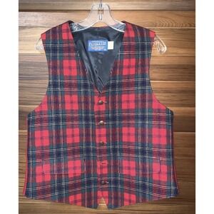 Vintage Pendleton Wool Vest L Red Black Buffalo Plaid Waistcoat 42